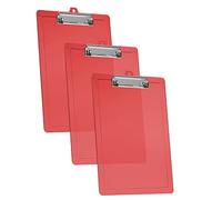 Acrimet Lot de 3 Porte-blocs Format Lettre A4 (34 x 24 cm) avec Pince à Profil Bas et Règles Latérales, Plastique Résistant pour Bureau, École, Maison - Couleur Rouge Transparent