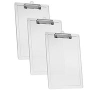 Acrimet Lot de 3 Porte-blocs Format Lettre A4 (34 x 24 cm) avec Pince à Profil Bas et Règles Latérales, Plastique Résistant pour Bureau, École, Maison - Couleur Transparent