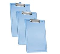 Acrimet Lot de 3 Porte-blocs Format Lettre A4 (34 x 24 cm) avec Pince à Profil Bas et Règles Latérales, Plastique Résistant pour Bureau, École, Maison - Couleur BleuTransparent