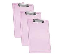 Acrimet Lot de 3 Porte-blocs Format Lettre A4 (34 x 24 cm) avec Pince à Profil Bas et Règles Latérales, Plastique Résistant pour Bureau, École, Maison - Couleur Rose Transparent