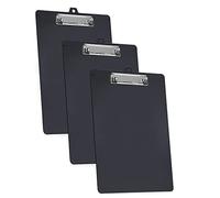 Acrimet Lot de 3 Porte-blocs Format Lettre A4 (34 x 24 cm) avec Pince à Profil Bas et Règles Latérales, Plastique Résistant pour Bureau, École, Maison - Couleur Noir
