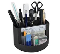 Acrimet Organisateur de Bureau Compact, avec 4 compartiments, porte-crayons rond et emplacement photo. Parfait pour le bureau, l’école, la maison ou le maquillage (Plastique Noir)