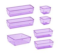 Acrimet Organiseur de tiroir modulaire, bac de rangement pour bureau, maison, maquillage, cuisine, tiroir poubelle (7 unités - 4 tailles) (plastique violet transparent)