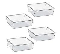 Acrimet Organiseur de Tiroir Modulaire, Boîte de Rangement avec Plateaux pour Bureau, Maison, Maquillage, Cuisine, Tiroir à Désordre (4 Pièces) (Plastique Cristal Transparent)