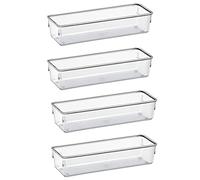 Acrimet Organiseur de Tiroir Modulaire, Boîte de Rangement avec Plateaux pour Bureau, Maison, Maquillage, Cuisine, Tiroir à Désordre (4 Pièces) (Plastique Cristal Transparent)