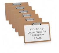 Acrimet Porte-bloc Paysage Format Lettre A4 (23 x 33 cm) avec Pince à Profil Bas (Carton Rigide) (Lot de 6 pièces)