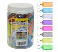 Acrimet Porte-clés en plastique avec anneau en métal et fenêtre pour étiquette (Couleurs assorties) (Lot de 60