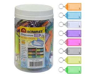 Acrimet Porte-clés en plastique avec anneau en métal et fenêtre pour étiquette (Couleurs assorties) (Lot de 60