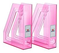 Acrimet Porte-revues de Bureau Vertical, Rose Transparent, Lot de 2 | Plastique Durable, pour Bureau et Maison, Rangement pour Dossiers et Courrier, Gain de Place
