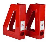 Acrimet Porte-revues de Bureau Vertical, Rouge Uni, Lot de 2 | Plastique durable, pour bureau et maison, rangement pour dossiers et courrier, gain de place