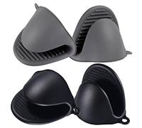 Acronde Lot de 2 Paires de Mini Gants de Cuisine en Silicone résistant à la Chaleur pour Cuisine et pâtisserie (Noir et Gris)