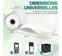 ACROPAQ 20 Rouleaux de Caisse 57x 45x8mm- Thermique 26,2 m- Terminaux de paiement- 20 Bobines TPE- Sans BPA- Dimension Universelle