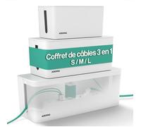 ACROPAQ Boîte Cache câble - 3 en 1 Set, Medium (23 x 12 x 11 cm), Grand (32 x 13 x 13 cm), XL Grand (40 x 13 x 16 cm) - Cache multiprise, Boîte pour Rangement des câbles, Boîte multiprise - Blanc