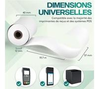 ACROPAQ 50 Rouleaux de Caisse 57x 40x8mm- Thermique 19,7m- Terminaux de paiement- 50 Bobines TPE- Sans BPA- Dimension Universelle G