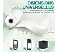 ACROPAQ 50 Rouleaux de Caisse 57x30x8mm- Thermique 11,4 m-Terminaux de paiement- 50 Bobines TPE- Sans BPA- Dimensions Universelles