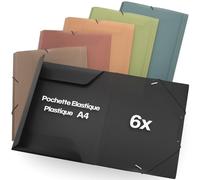 ACROPAQ - 6 x Chemise à Élastiques A4 - Jusqu'à 200 pages, Dos de 2,5cm, Fermeture Élastique, Eau, Collection de Couleurs 'Nature' - Chemises à Dossier, Pochette Plastique, Range Document