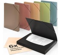 ACROPAQ - 6 x Chemise à Élastiques A4 - Jusqu'à 250 pages, Dos de 3 cm, Fermeture Élastique, Eau, Collection de Couleurs Nature - Chemises à Dossier, Range Document