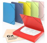ACROPAQ - 6 x Chemise à Élastiques A4 - Jusqu'à 250 pages, Dos de 3 cm, Fermeture Élastique, Été, Collection de Couleurs Nature - Chemises à Dossier, Range Document