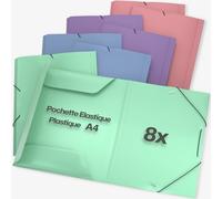 ACROPAQ - 8 x Chemise à Élastiques A4 - Jusqu'à 200 pages, Dos de 2,5cm, Fermeture Élastique, Vent, Collection de Couleurs 'Nature' - Chemises à Dossier, Pochette Plastique, Range Document