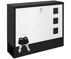 ACROPAQ - Boîte aux lettres - 36,5 x 30 x 11 cm, serrure avec cylindre de fermeture, compartiment à journaux, fenêtre de visualisation, étanche, montage facile - boîte aux lettres murale - noir/blanc