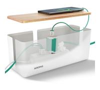 ACROPAQ Boîte Cache câble - Boîte Rangement Cable, avec Couvercle en Bambou, Moyen (30 x 12 x 11 cm), Antidérapant, Blanc - Cache multiprise