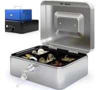 ACROPAQ Caisse à monnaie petite - (20,5 x 16 x 9 cm), Boite argent avec monnayeur, Construction en acier, Avec 2 clés incluses, Argenté - Caisse monnaie et billets