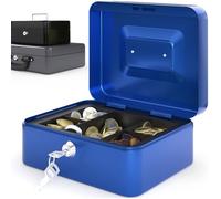 ACROPAQ Caisse à monnaie petite - (20,5 x 16 x 9 cm), Boite argent avec monnayeur, Construction en acier, Avec 2 clés incluses, Bleu - Caisse monnaie et billets