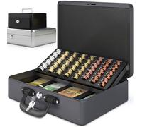 ACROPAQ Caisse à Monnaie Professionnelle XL 36x27x11cm Gris- Coffret Monnaie Acier- Monnayeur 2 clés Compartiments monnaie