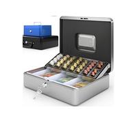 ACROPAQ Caisse monnaie 30x24x9cm- Coffret Monnaie en Acier- Monnayeur, 2 clés, Compartiments à monnaie- Poignée de Transport Robuste