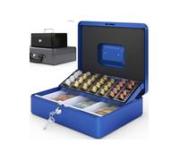 ACROPAQ Caisse monnaie 30x24x9cm- Coffret Monnaie en Acier- Monnayeur, 2 clés, Compartiments à monnaie- Poignée de Transport Robuste