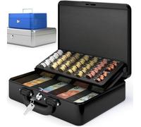 ACROPAQ Caisse monnaie Professionnelle 30x25x9cm- Coffret Monnaie Acier- Monnayeur, 2 clés, Compartiments à monnaie- Poignée