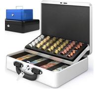 ACROPAQ Caisse monnaie Professionnelle 30x25x9cm- Coffret Monnaie Acier- Monnayeur, 2 clés, Compartiments à monnaie- Poignée