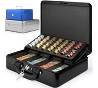 ACROPAQ Caisse monnaie Professionnelle 30x25x9cm- Coffret Monnaie Acier- Monnayeur, 2 clés, Compartiments à monnaie- Poignée Robuste G