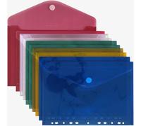 ACROPAQ Chemises de documents - Lot en vrac de 10 Chemises de Documents A4 Perforées avec Fermeture à Boucle et Crochet - Couleurs Assorties Transparent- 11 Trous et Épaisseur Durable de 0,17 mm
