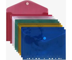 ACROPAQ Chemises de documents - Lot en vrac de 10 Chemises de Documents A4 Perforées avec Fermeture à Boucle et Crochet - Couleurs Assorties Transparent- 11 Trous et Épaisseur Durable de 0,17 mm
