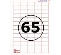 ACROPAQ - Étiquettes - 38 x 21,2 mm, 65 étiquettes par feuille, 100 feuilles - Jet d'encre, Laser, Photocopieur - Blanc