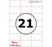 ACROPAQ - Étiquettes - 70 x 42,4 mm, 21 étiquettes par feuille, 100 feuilles - Jet d'encre, Laser, Photocopieur - Blanc