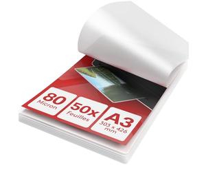 ACROPAQ Feuille plastifieuse A3 - Pack de 50 pochettes de plastification, 2x80 (160) micron, Finition brillante, Coins pré-arrondis - Feuilles plastifieuse A3, Papier plastifieuse, Film à plastifier