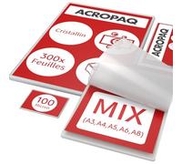 ACROPAQ Feuilles plastifieuse MIX - 100 mic, 300 pochettes (A3, A5, A6, A8 50 pièces chacun, A4 100 pièces), Brillantes, Coins arrondis, Convient pour les photos et les notes - Pochette Plastifieuse