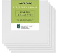 ACROPAQ lot 6 toiles à Peindre tendues avec châssis 20x20 cm- Surface en Coton de qualité supérieure 280 g/m²- FSC sans acide
