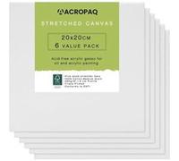 ACROPAQ lot 6 toiles à Peindre tendues avec châssis 20x20 cm- Surface en Coton de qualité supérieure 280 g/m²- FSC sans acide