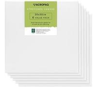 ACROPAQ lot 6 toiles à Peindre tendues avec châssis 30x30 cm- Surface en Coton de qualité supérieure 280 g/m²- FSC sans acide Blanc G