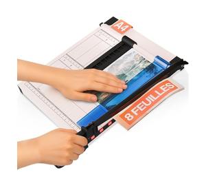 ACROPAQ Massicot A4 - Pour 8 feuilles max, Guide de coupe magnétique, Compact, Pieds antidérapants, Beige - Coupe papier