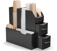 ACROPAQ Organiseur de station de café - 2 tiroirs pour un confort ultime - Optimisez votre expérience de café avec l'organiseur Coffee Station - 10 compartiments pour tasses et couvercles - Station