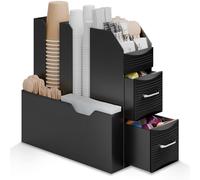 ACROPAQ Organiseur de station de café - 2 tiroirs pour un confort ultime - Optimisez votre expérience de café avec l'organiseur Coffee Station - 10 compartiments pour tasses et couvercles - Station