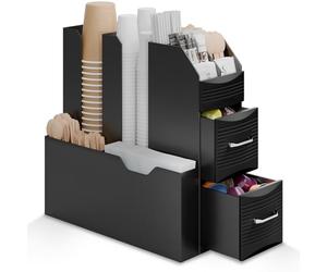 ACROPAQ Organiseur de station de café - 2 tiroirs pour un confort ultime - Optimisez votre expérience de café avec l'organiseur Coffee Station - 10 compartiments pour tasses et couvercles - Station