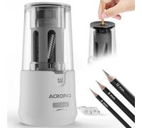 ACROPAQ Taille-crayon électrique - Pour crayons 6-12 mm, Pointe aiguisée et émoussée, Pointe fine en 3-5 secondes, Blanc - Taille crayon avec reservoir