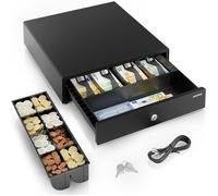 ACROPAQ Tiroir Caisse 42x41x10 cm- Compatible avec Caisse Enregistreuse RJ11, 8 compartiments Monnaie & 4 billets, Métal Robuste