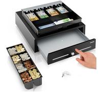 ACROPAQ Tiroir caisse - Ouverture par pression, sans courant, 8 cases pièces & 4 billets, Boîtier métal robuste (42 x 41 x 10 cm), Tiroir métal avec insert amovible - Caisse