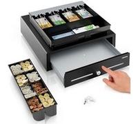 ACROPAQ Tiroir caisse - Ouverture par pression, sans courant, 8 cases pièces & 4 billets, Boîtier métal robuste (42 x 41 x 10 cm), Tiroir métal avec insert amovible - Caisse